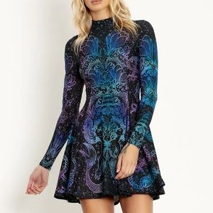 Blackmilk Kaleidoscope Mermaid Long Sleeve Evil Mini Skater Dress size medium